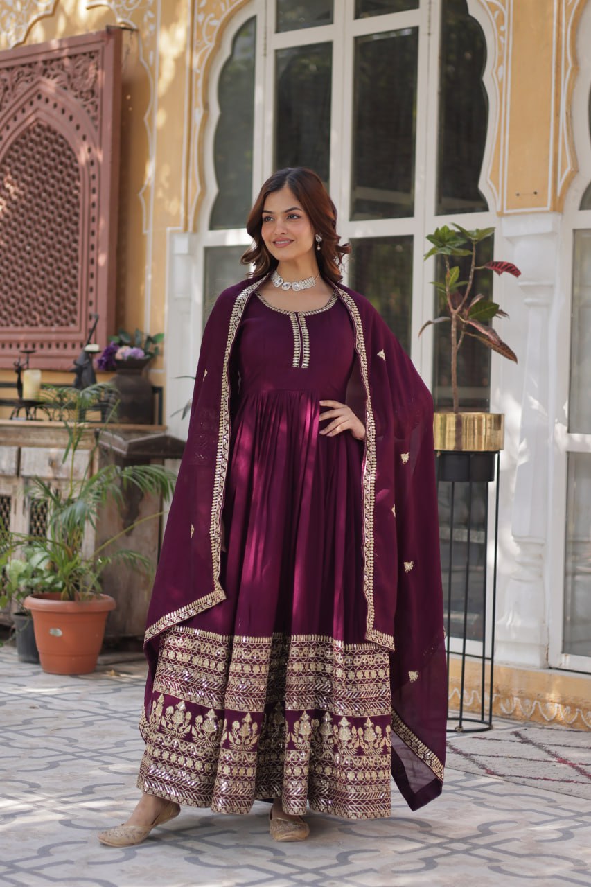 Elegant Shimmer  Gown With Rich Sequin Embroidery With Designer Dupatta - ETHNICDEAL