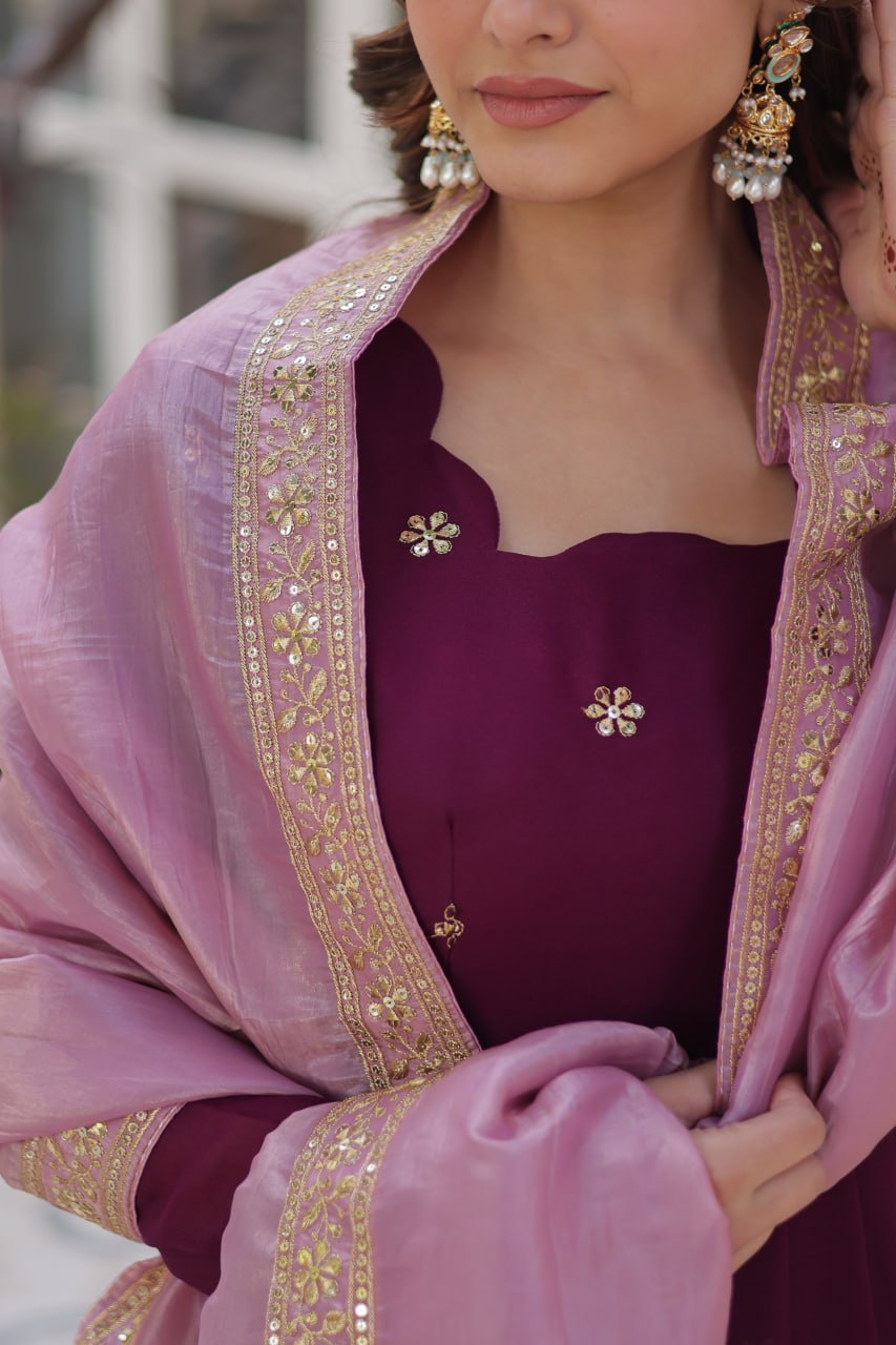 Graceful Star Georgette Gown Set with Gold Crush Dupatta - ETHNICDEAL