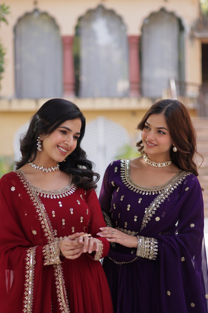 Spellbinding Faux Georgette Embroidered Sequins Worked Gown - Ethnicwish