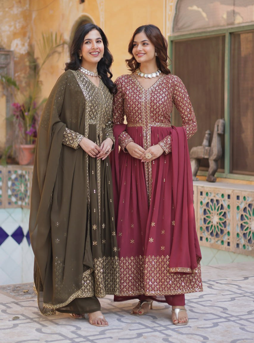 Graceful Elegance – Embroidered Faux Georgette Suit Set - Ethnicwish