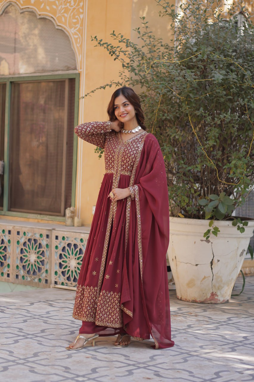 Graceful Elegance – Embroidered Faux Georgette Suit Set - Ethnicwish