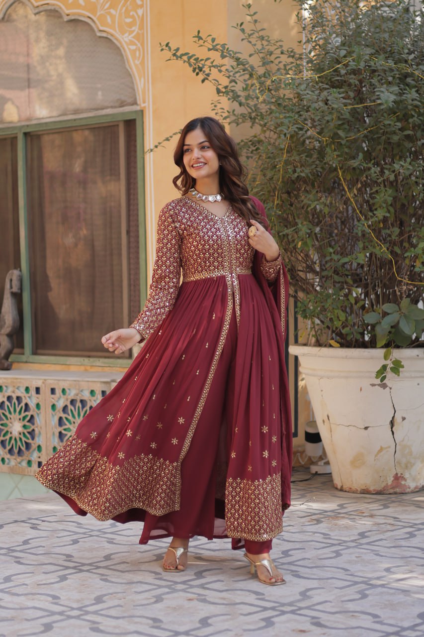 Graceful Elegance – Embroidered Faux Georgette Suit Set - Ethnicwish