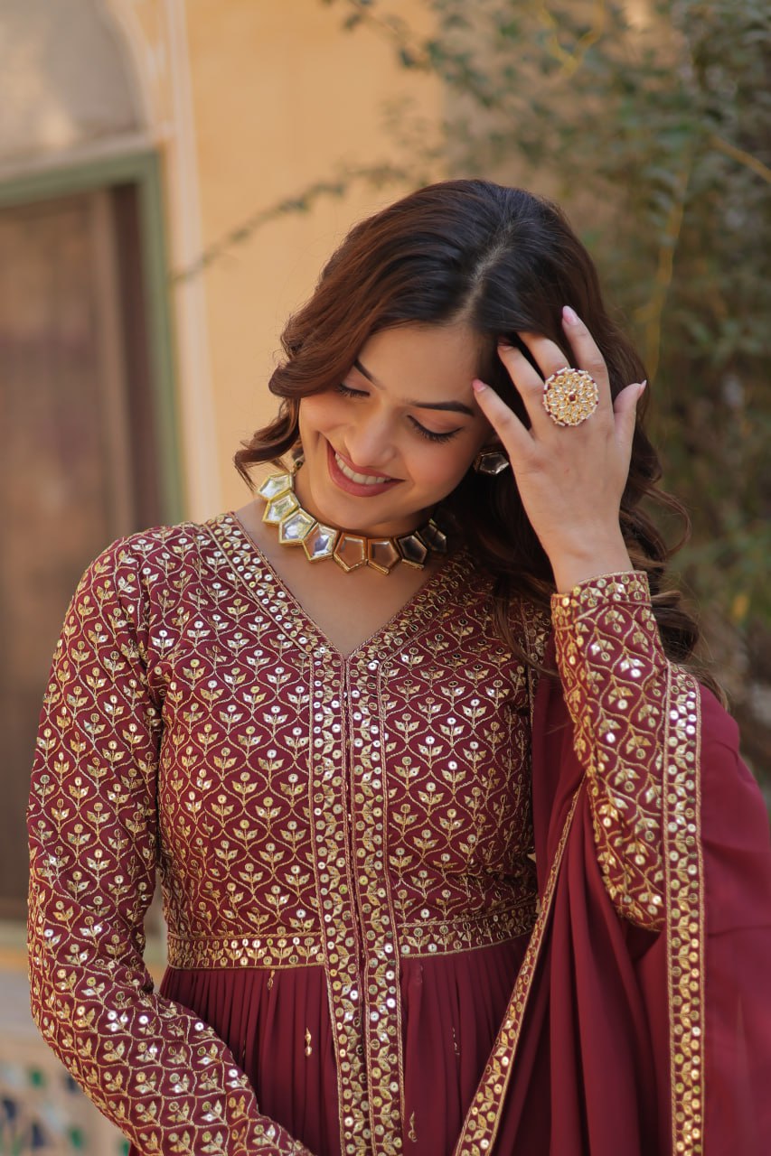 Graceful Elegance – Embroidered Faux Georgette Suit Set - Ethnicwish