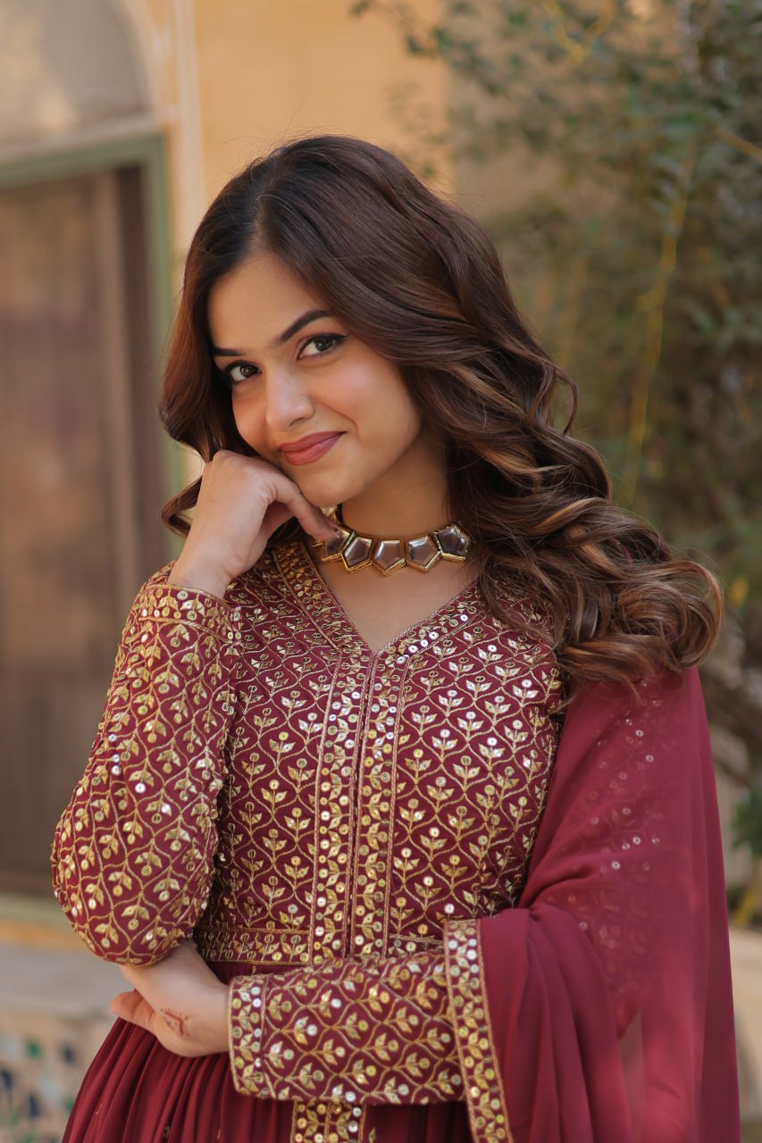 Graceful Elegance – Embroidered Faux Georgette Suit Set - Ethnicwish