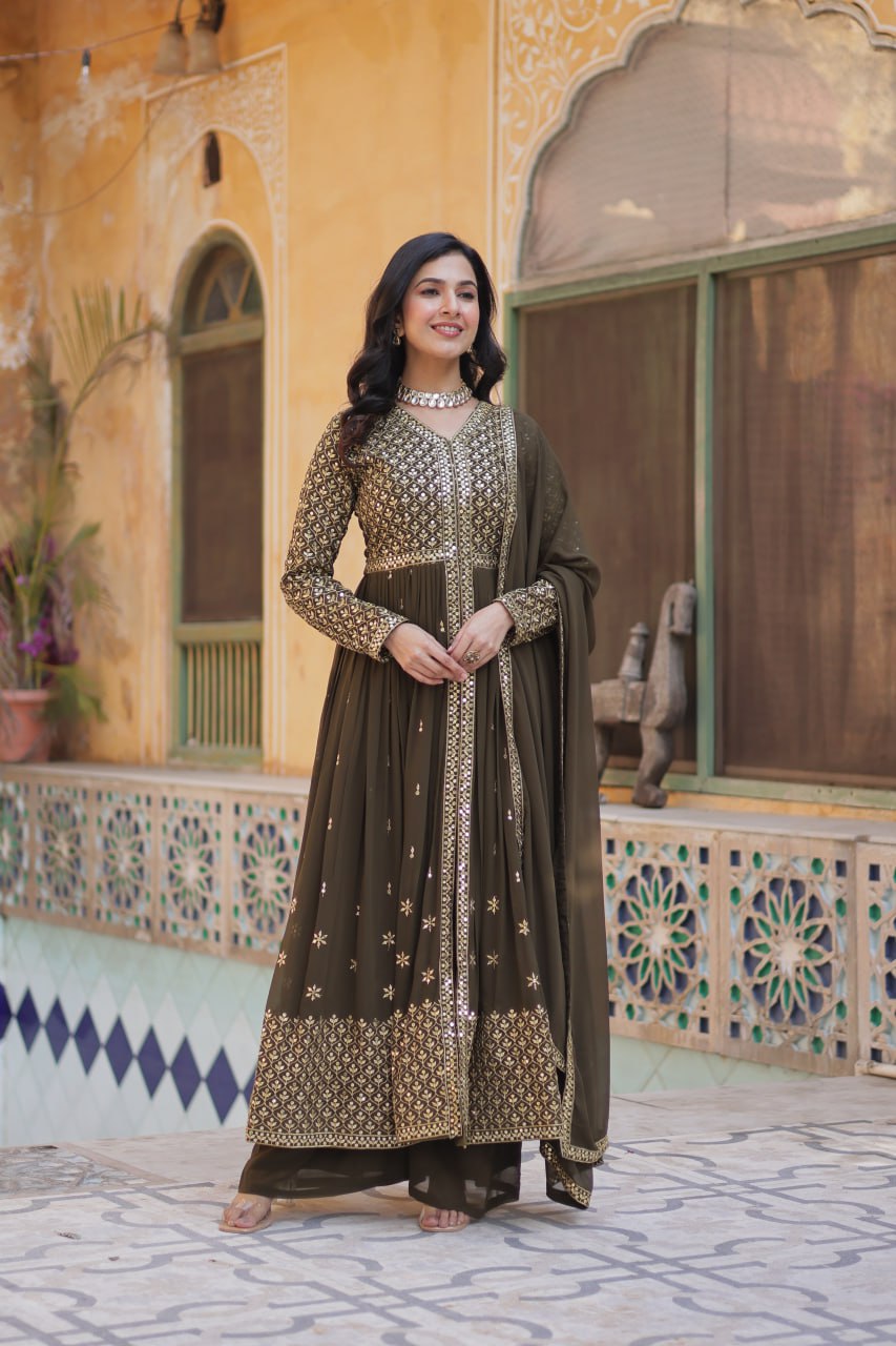 Graceful Elegance – Embroidered Faux Georgette Suit Set - Ethnicwish