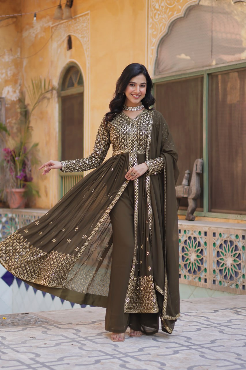 Graceful Elegance – Embroidered Faux Georgette Suit Set - Ethnicwish