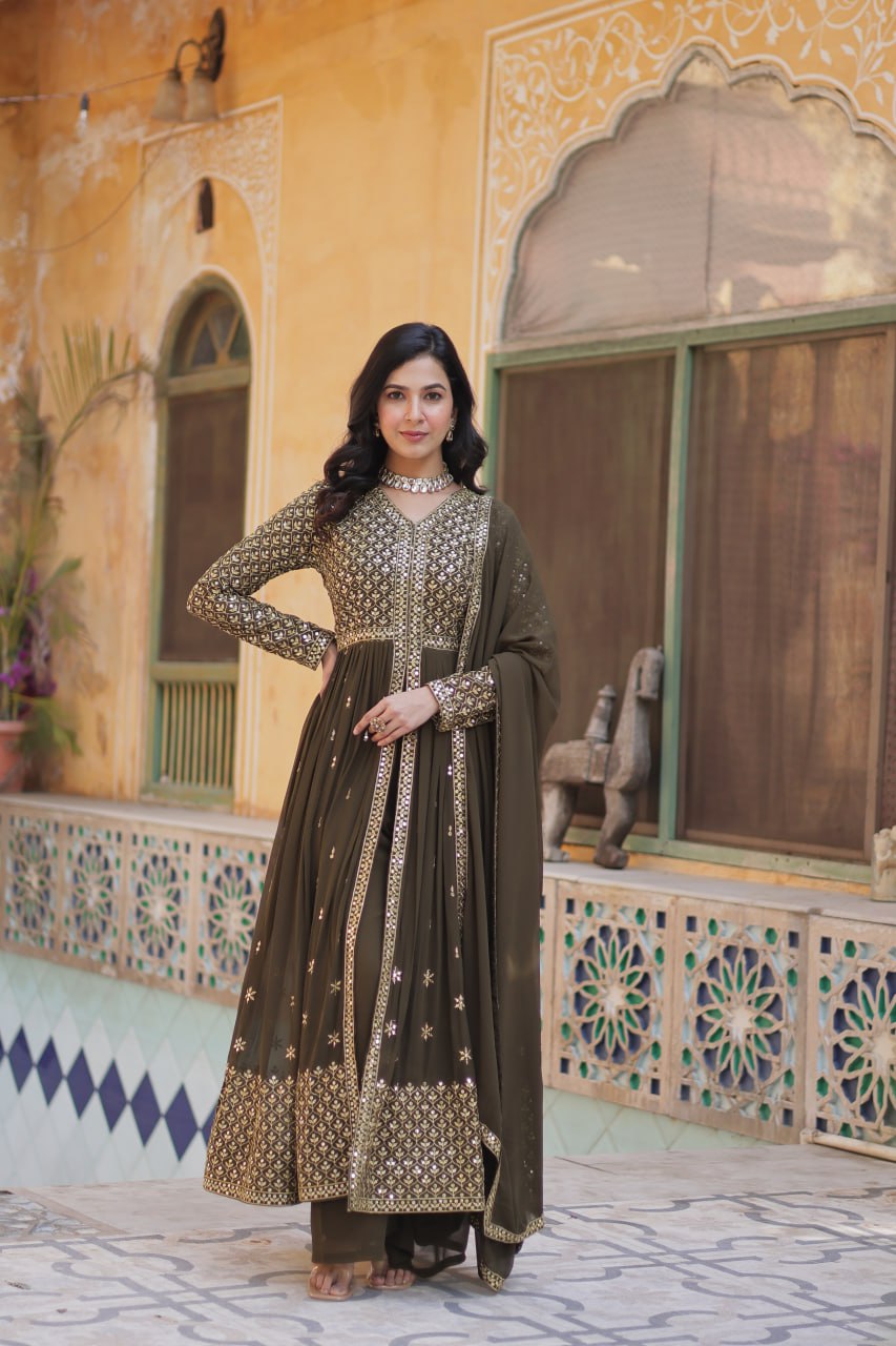 Graceful Elegance – Embroidered Faux Georgette Suit Set - Ethnicwish
