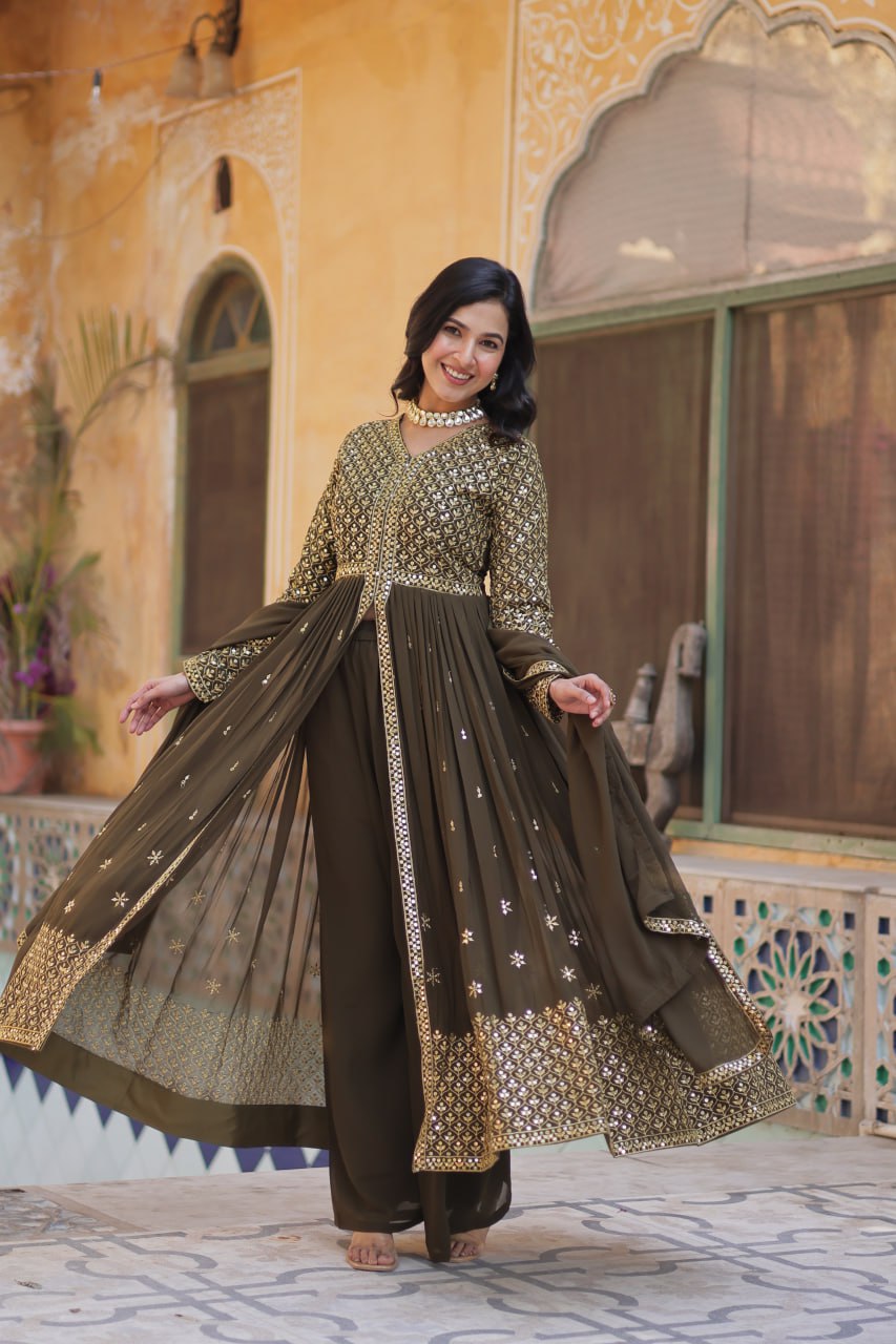 Graceful Elegance – Embroidered Faux Georgette Suit Set - Ethnicwish