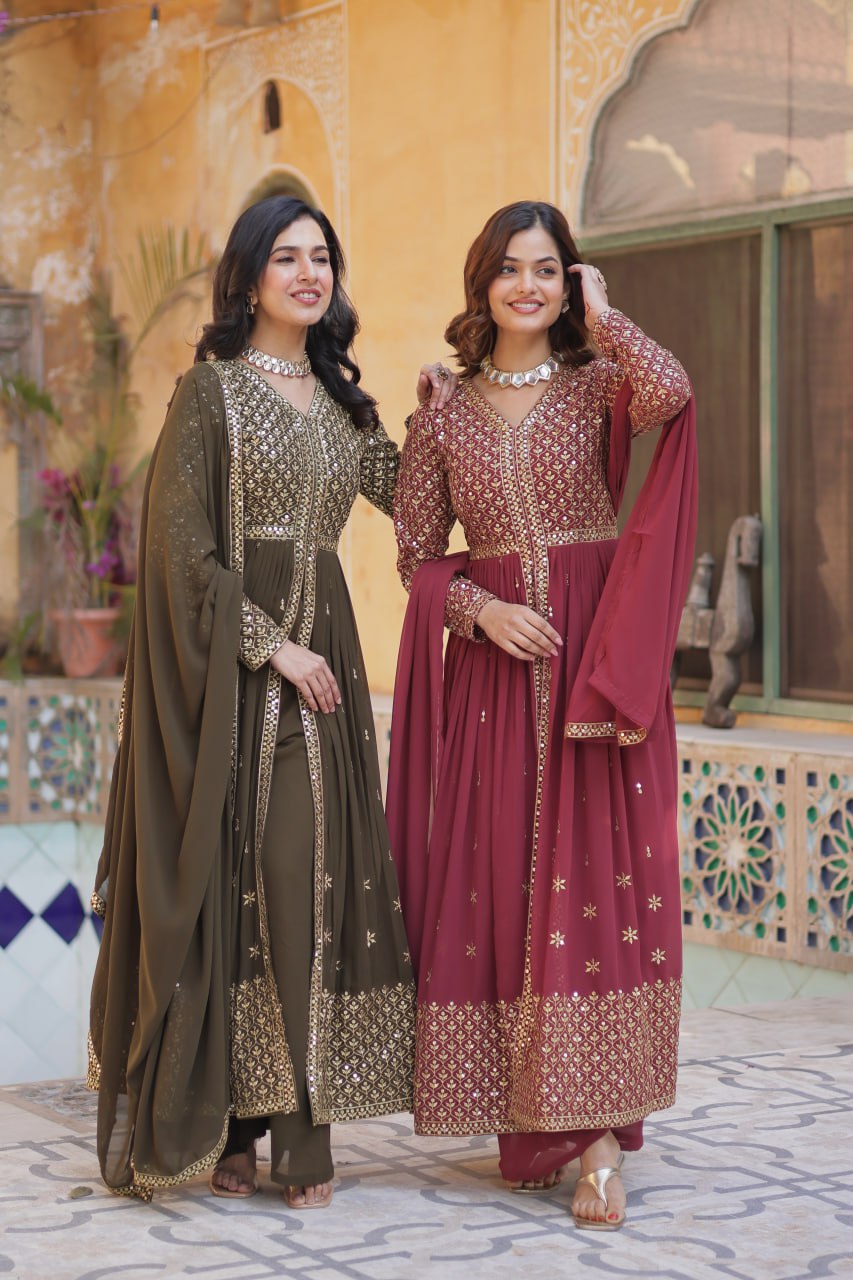 Graceful Elegance – Embroidered Faux Georgette Suit Set - Ethnicwish