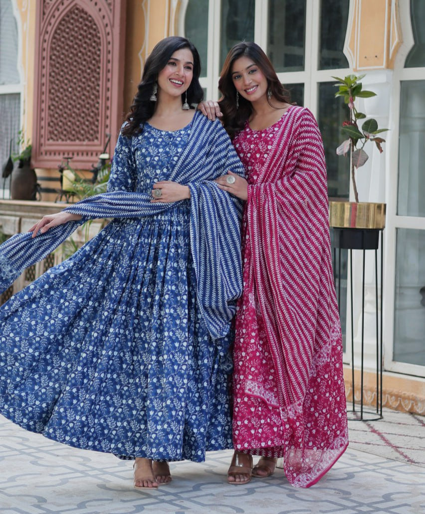 Elegant Pure Cotton Suit Set Full Sleeves With Matching Dupatta - ETHNICDEAL