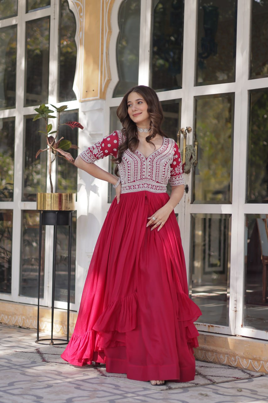 Elegant Star Georgette Lehenga Kurti Set – Fusion of Grace & Glamour - ETHNICDEAL