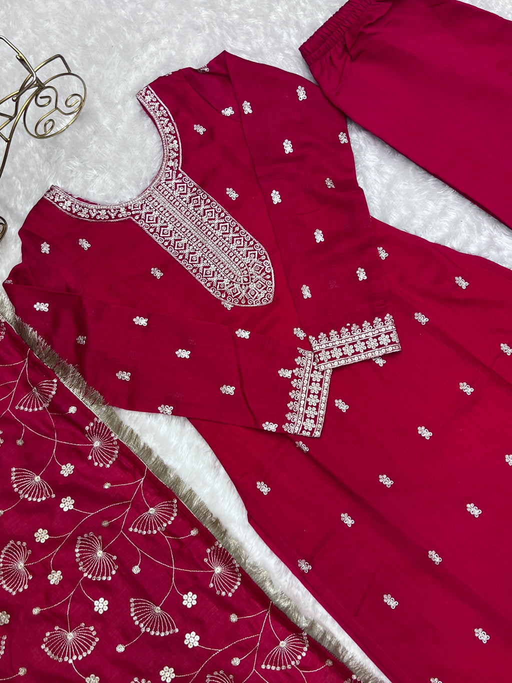 Lovely Pink Rangoli Silk Sequins Zari Embroidered Kurti Pant Suit - Ethnicwish