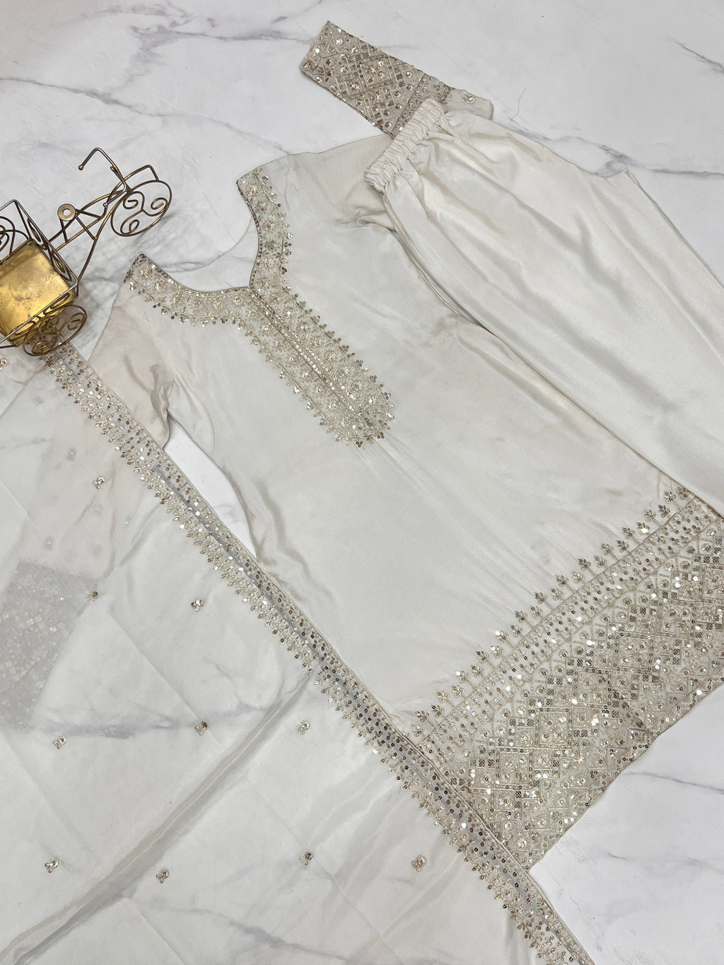 Grace in Every Thread – Chinon Silk Embroidered Kurta Set - Ethnicwish