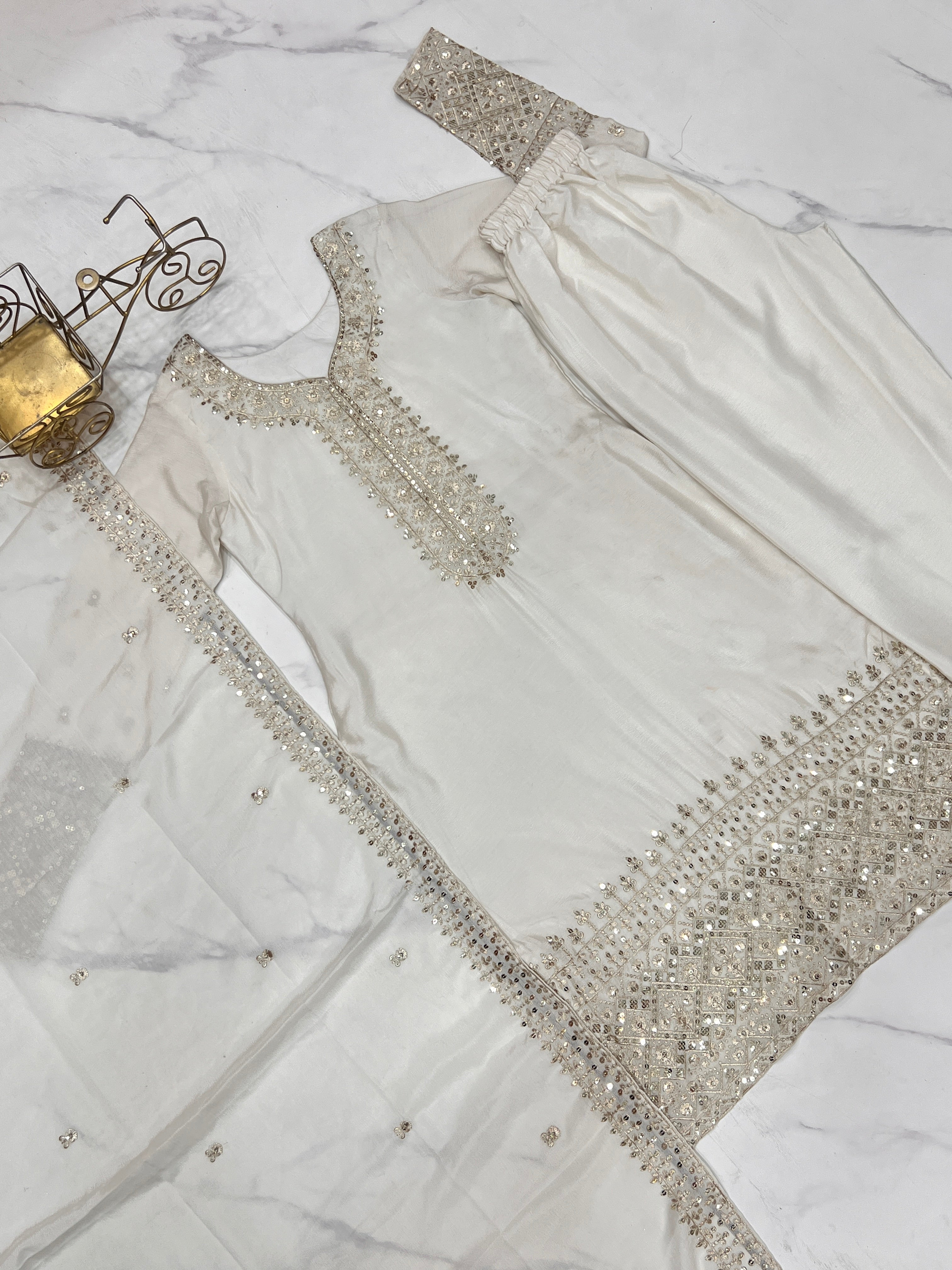 Grace in Every Thread – Chinon Silk Embroidered Kurta Set - Ethnicwish