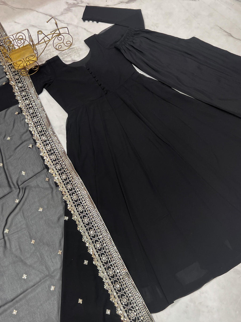 Elegant Pure Faux Georgette Kurta Dupatta Set With Palazzo - ETHNICDEAL