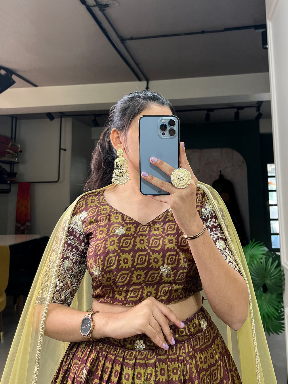 Refined Chinon Digital Printed Sequins Embroidered Lehenga Choli - Ethnicwish