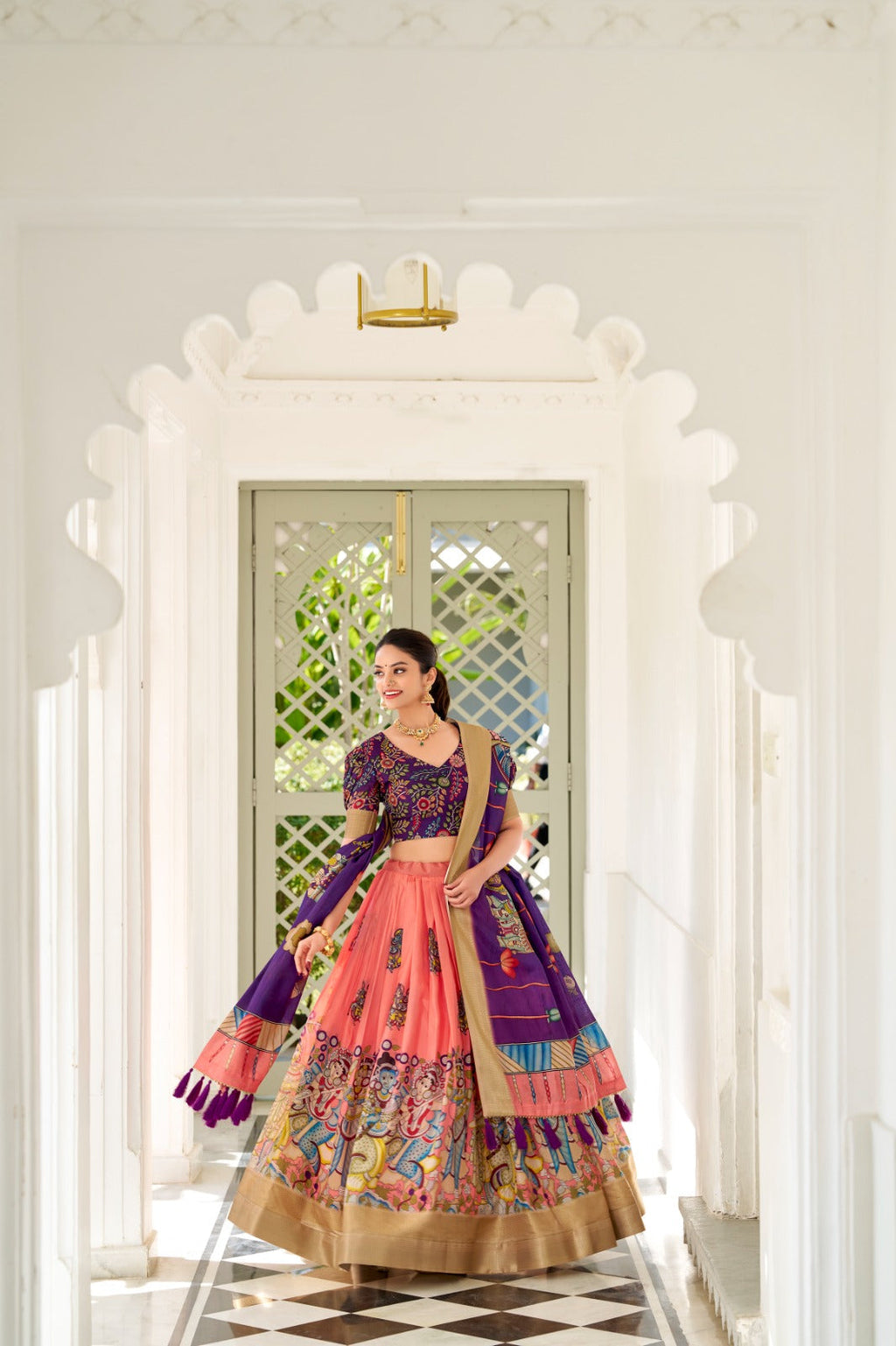 Spectacular Dola Silk Kalamkari Printed Lehenga Choli Set - Ethnicwish