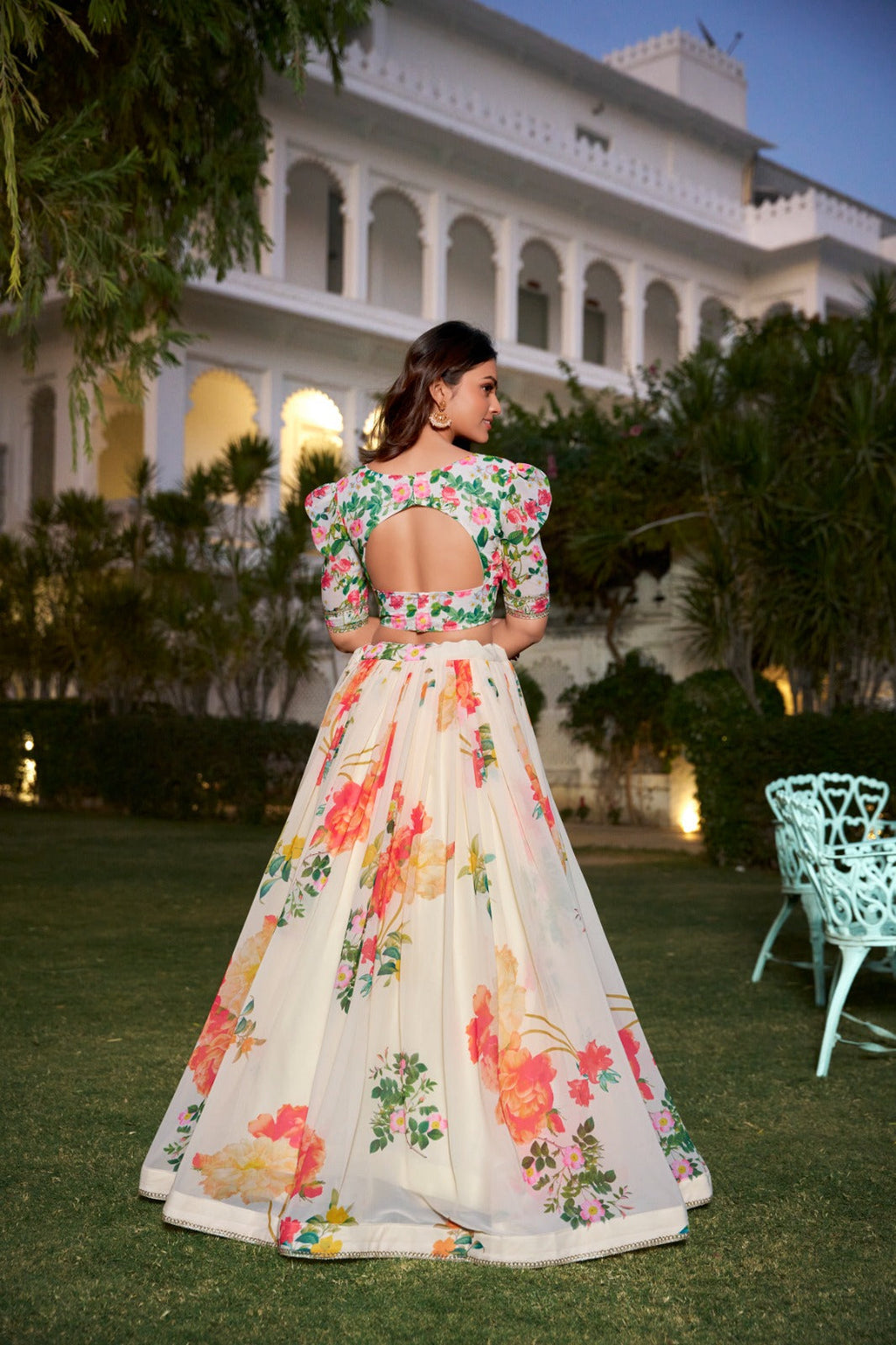 Fetching Cream Georgette Floral Printed Lehenga Choli Set - Ethnicwish