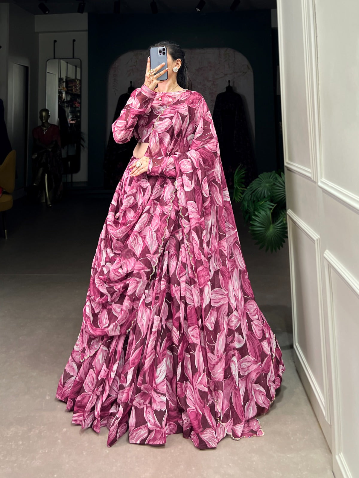 Spellbinding Tabby Silk Printed Hotfix Worked Lehenga Choli - Ethnicwish