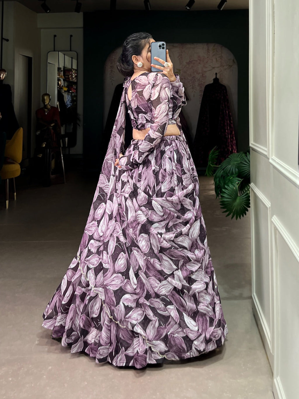 Spellbinding Tabby Silk Printed Hotfix Worked Lehenga Choli - Ethnicwish