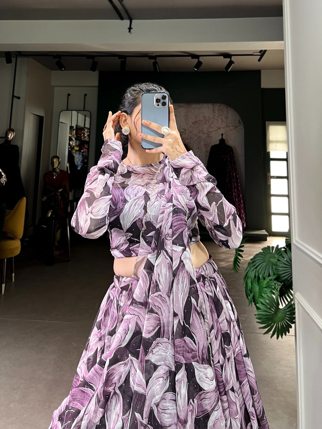 Spellbinding Tabby Silk Printed Hotfix Worked Lehenga Choli - Ethnicwish