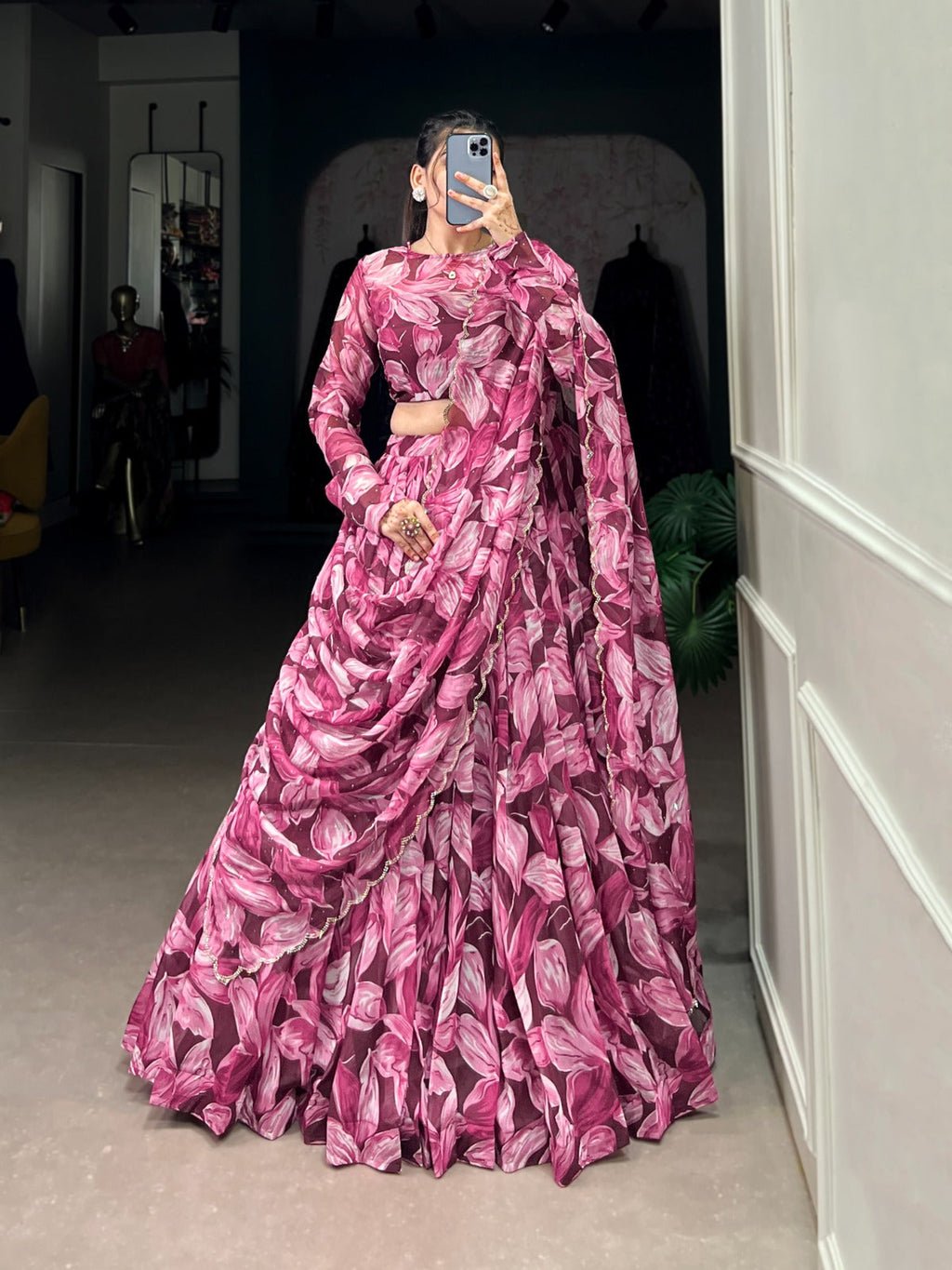 Spellbinding Tabby Silk Printed Hotfix Worked Lehenga Choli - Ethnicwish