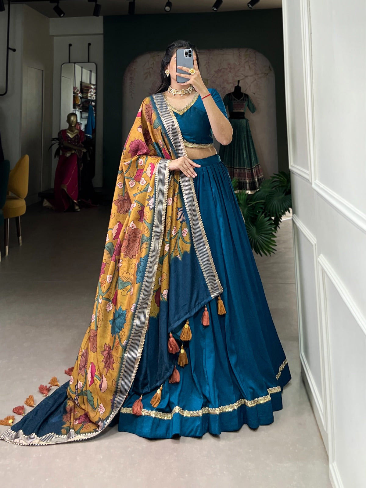 Lovely Chinon Silk Lace Border Worked Lehenga Choli Set - Ethnicwish