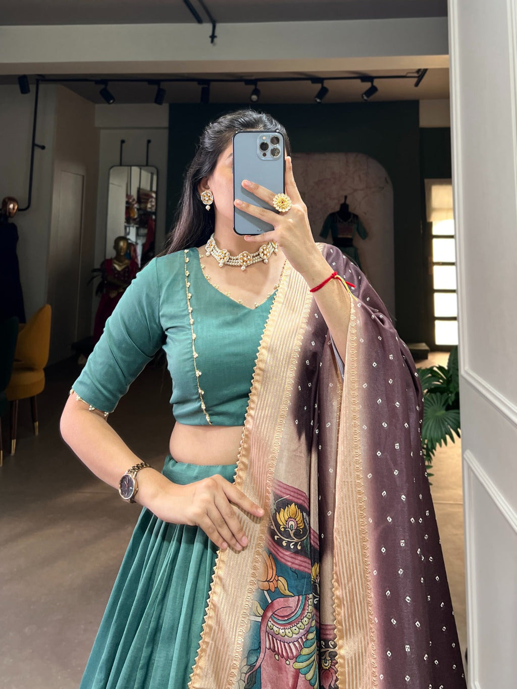 Lovely Chinon Silk Lace Border Worked Lehenga Choli Set - Ethnicwish