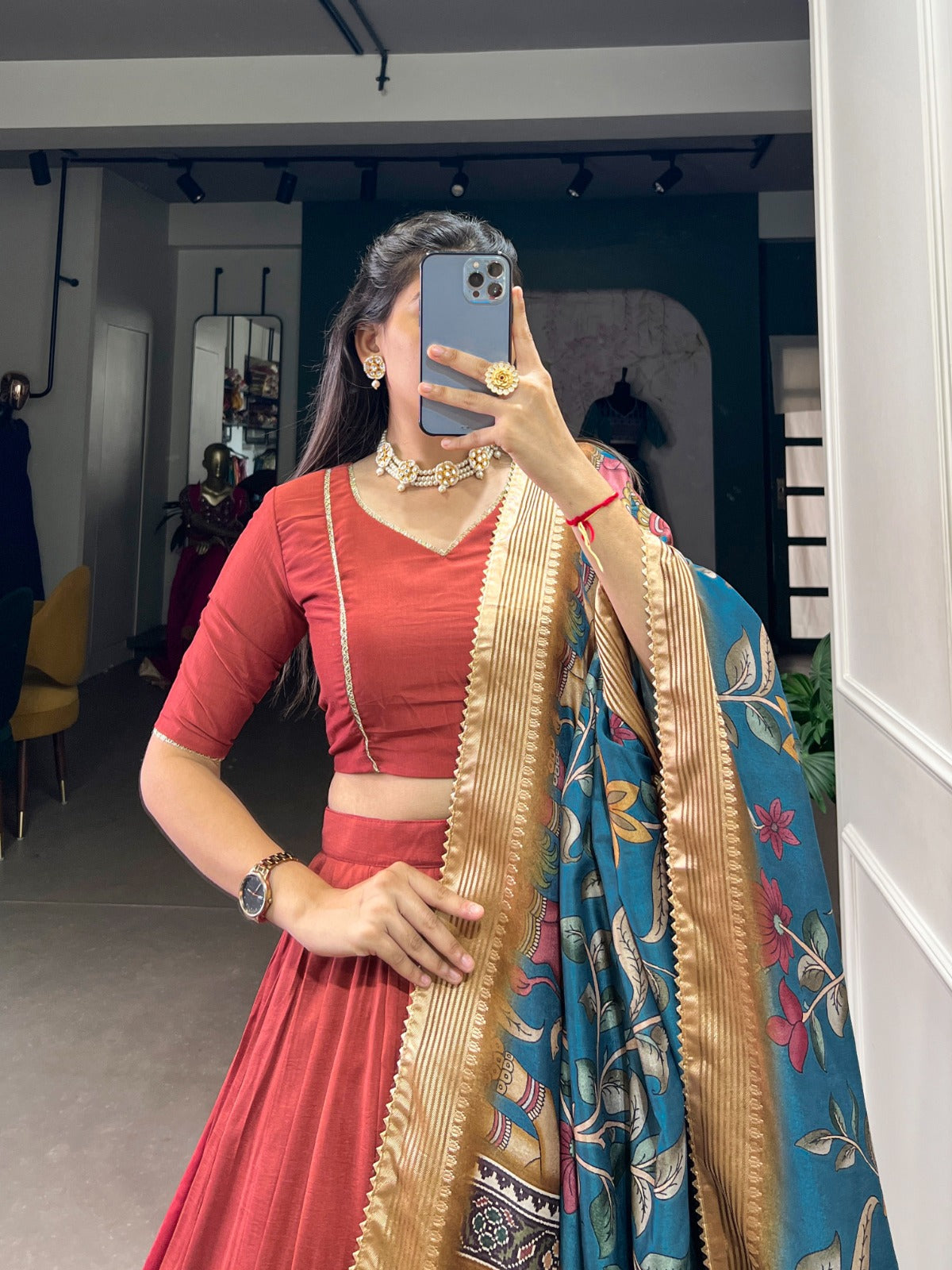Lovely Chinon Silk Lace Border Worked Lehenga Choli Set - Ethnicwish