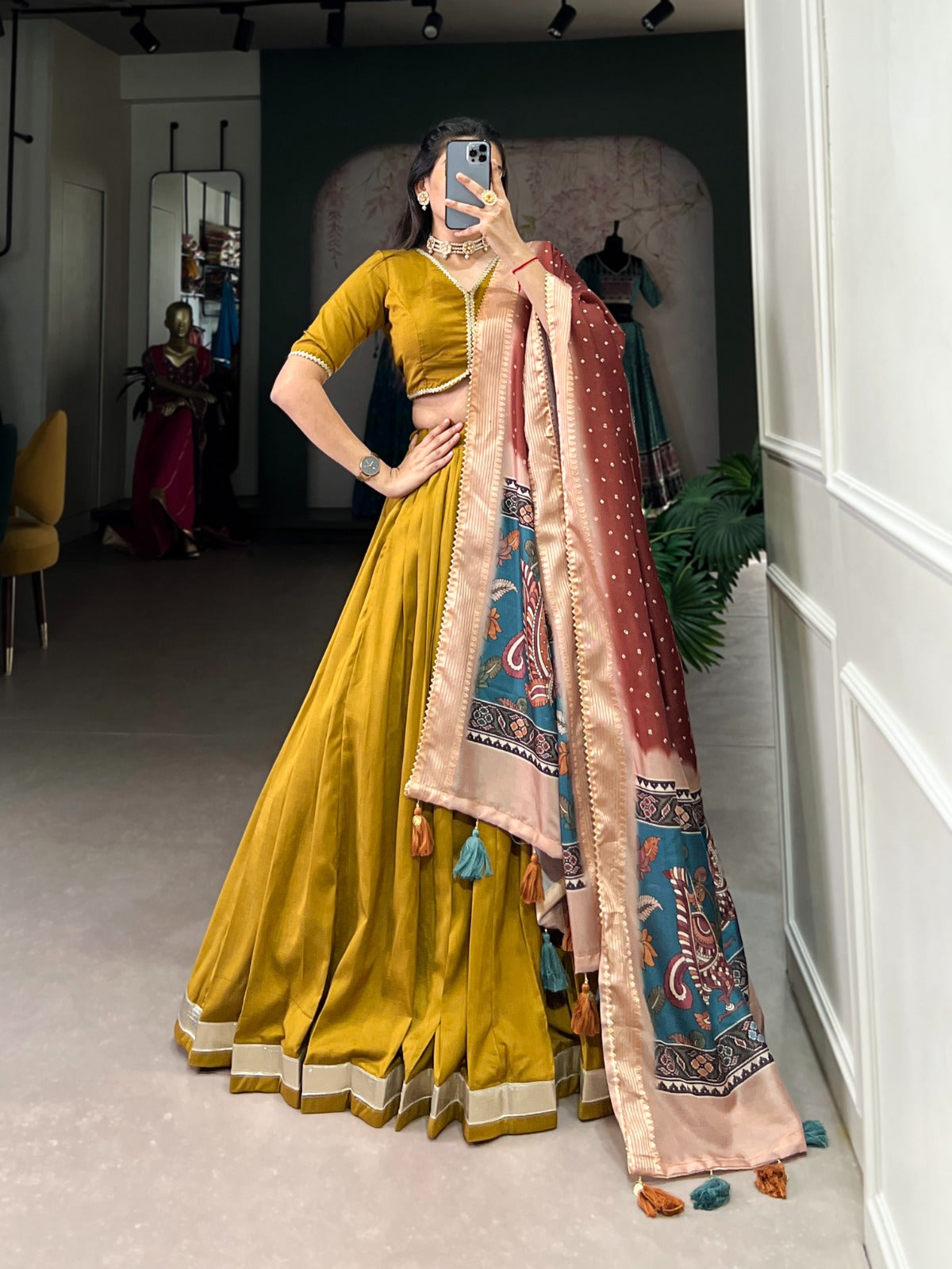 Lovely Chinon Silk Lace Border Worked Lehenga Choli Set - Ethnicwish