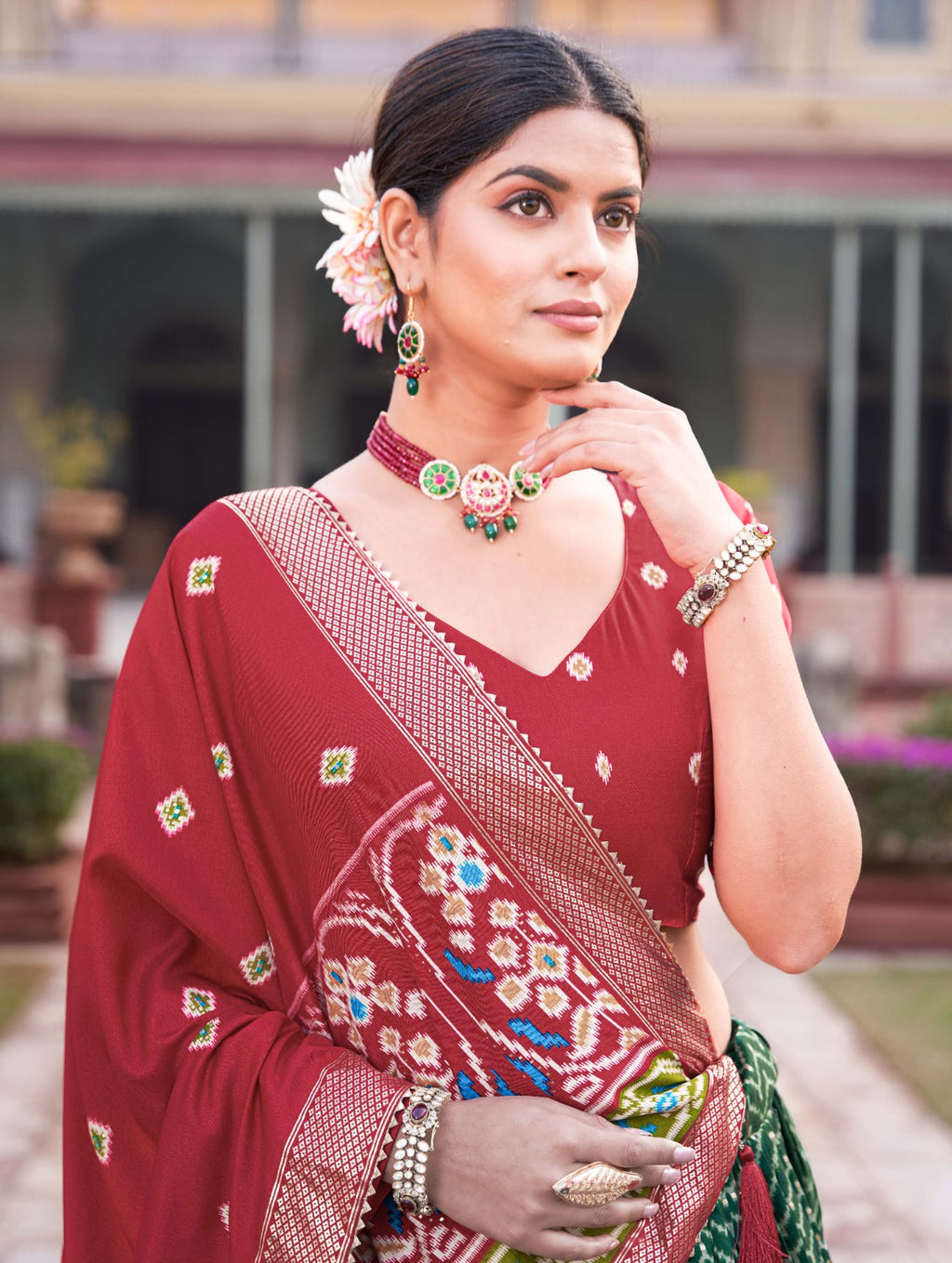 Enticing Green Tussar Silk Patola Printed Lehenga Choli Set - Ethnicwish