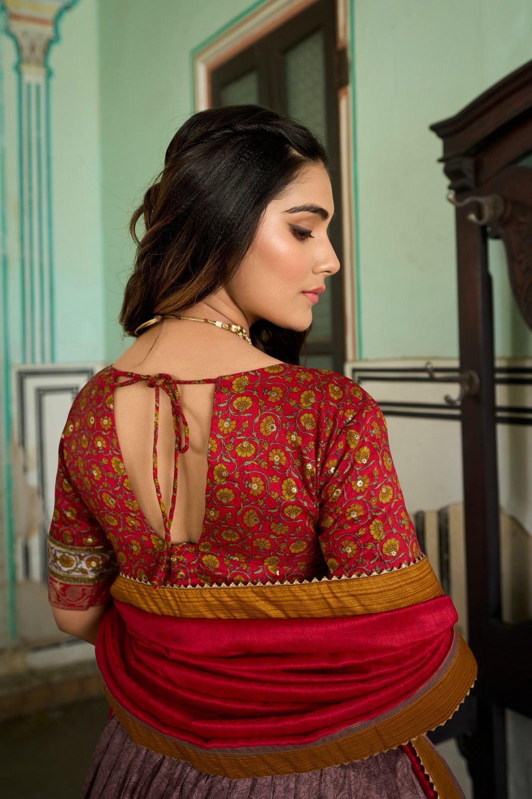 Chic Onion Tussar Silk Kashmiri Printed Lehenga Choli Set - Ethnicwish