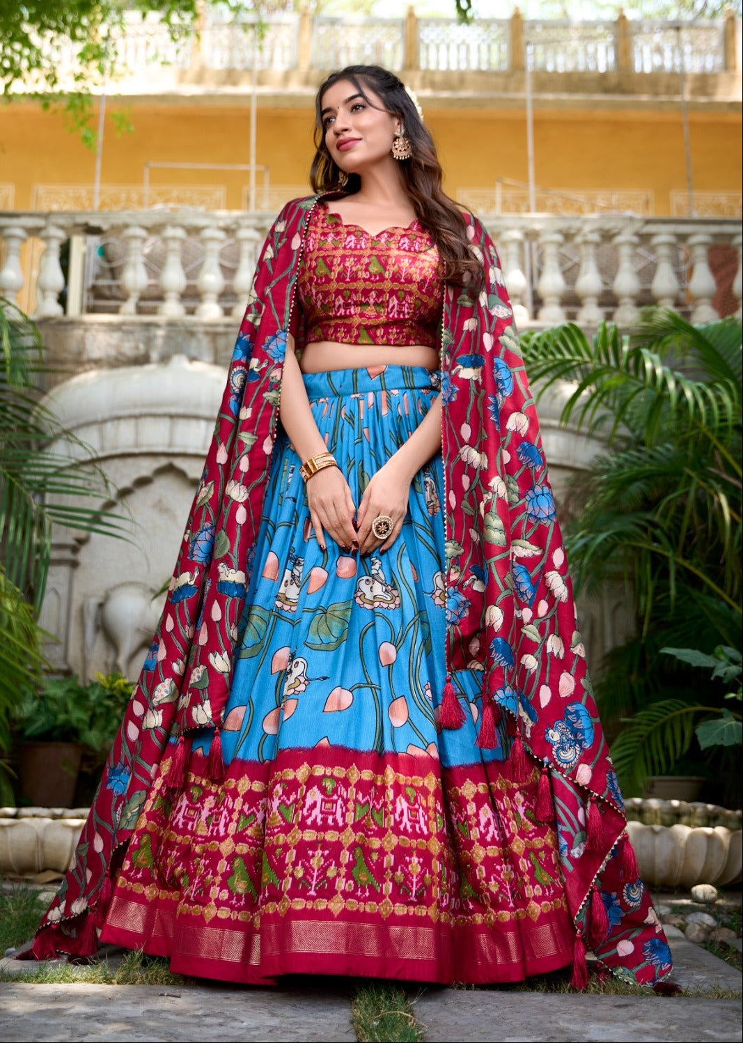 Amazing Tussar Silk Patola Printed Lehenga Choli Set - Ethnicwish