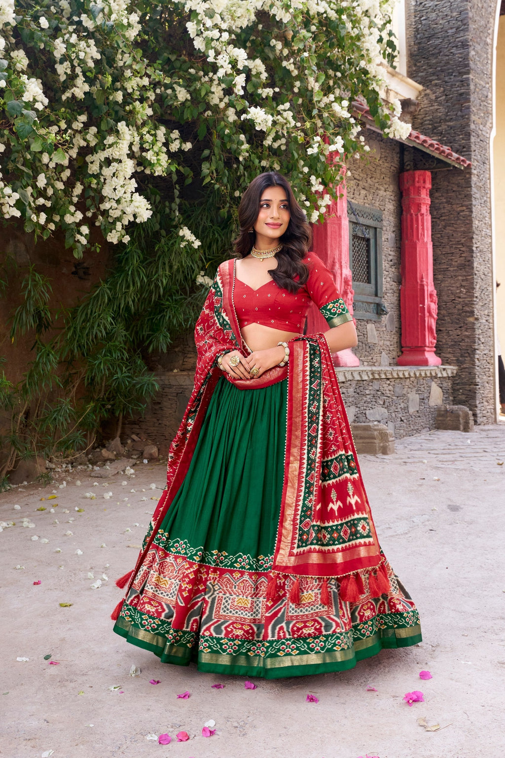 Enchanting Tussar Silk Patola Printed Lehenga Choli Set - ETHNICDEAL
