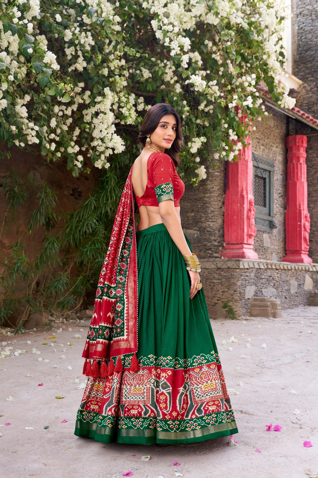 Enchanting Tussar Silk Patola Printed Lehenga Choli Set - ETHNICDEAL