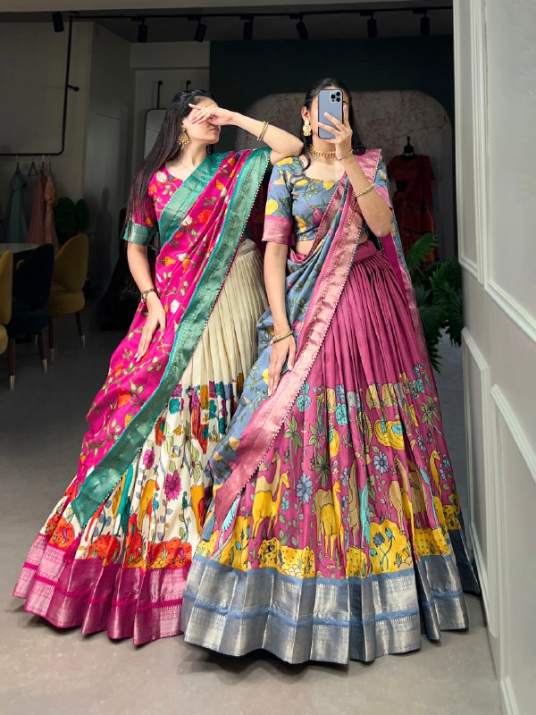 Fascinating Dola Silk Kalamkari Printed Lehenga Choli Set - Ethnicwish