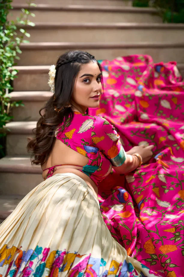 Fascinating Dola Silk Kalamkari Printed Lehenga Choli Set - Ethnicwish