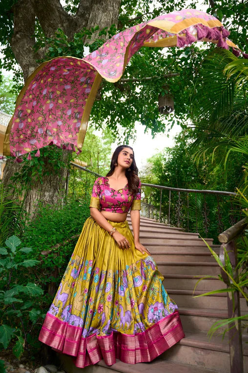 Fascinating Dola Silk Kalamkari Printed Lehenga Choli Set - Ethnicwish