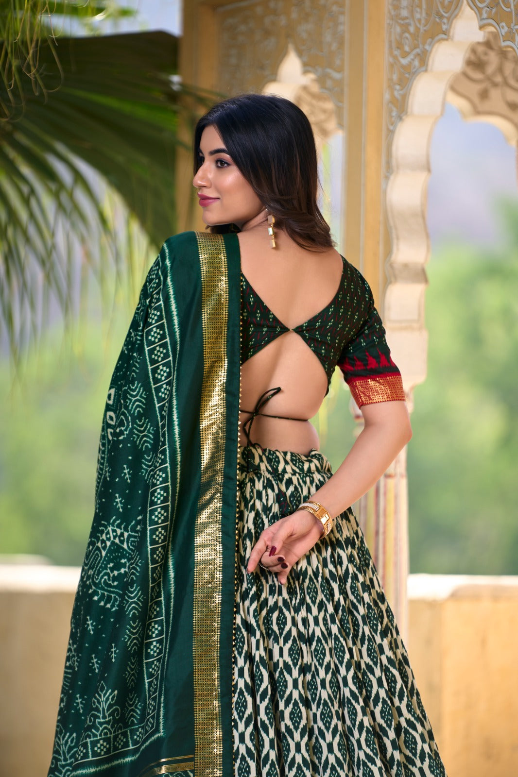 Captivating Green Tussar Silk Printed Foil Worked Lehenga Choli - Ethnicwish