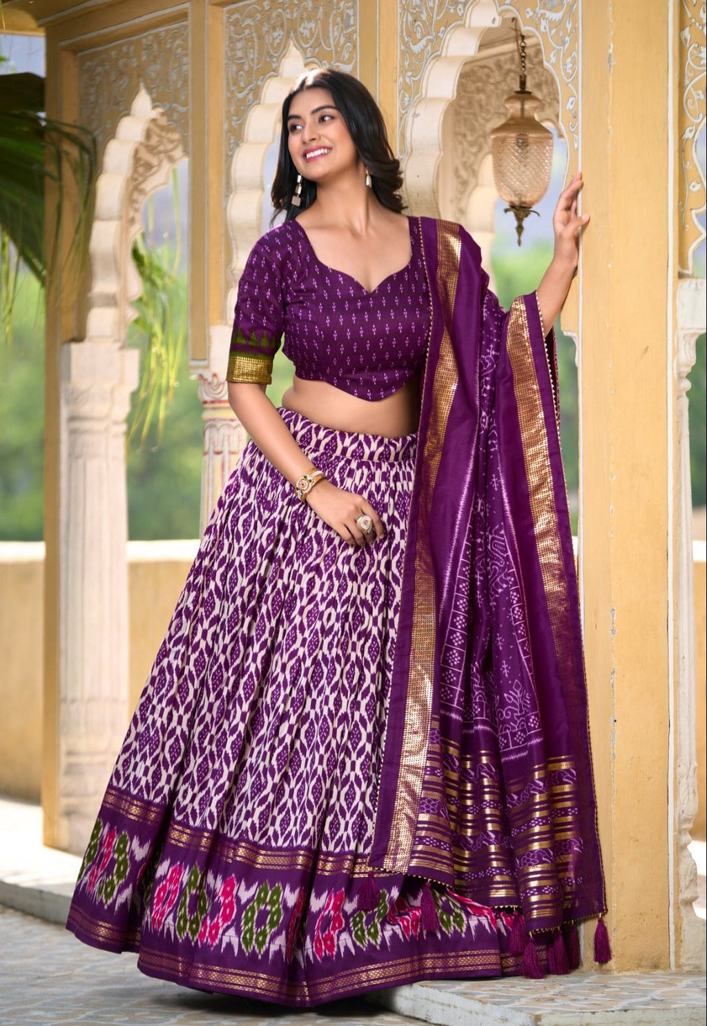 Gorgeous Purple Tussar Silk Printed Foil Worked Lehenga Choli - Ethnicwish