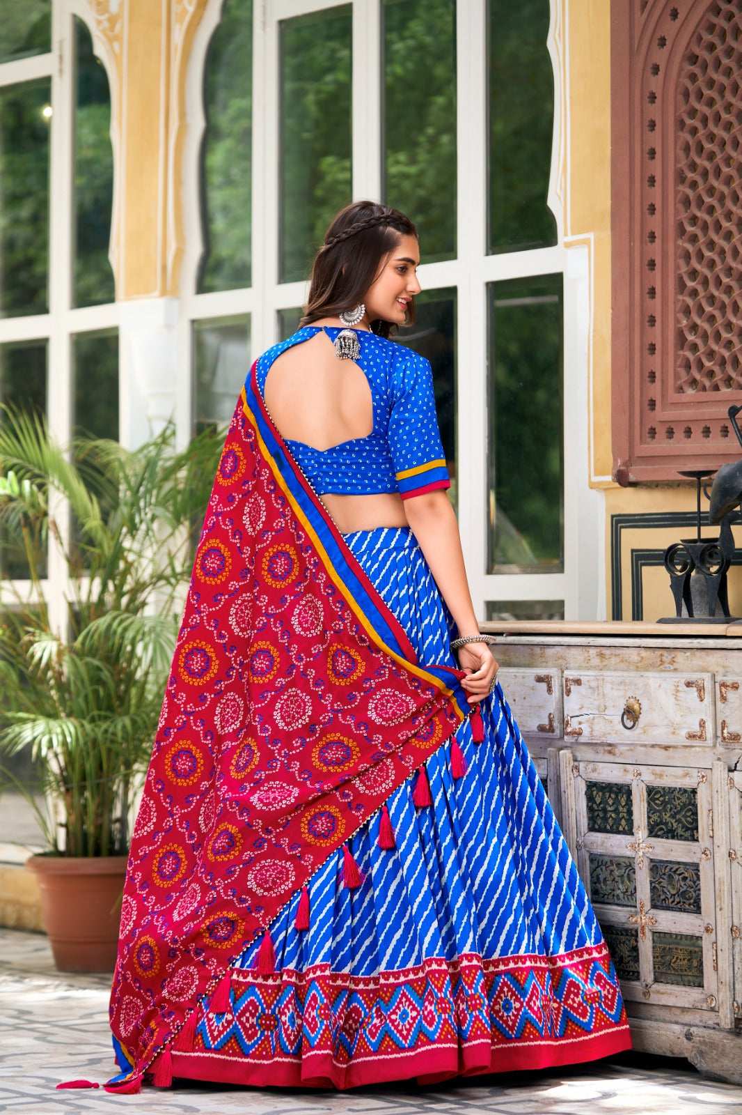 Leheriya With Patola Printed Tussar Silk  Lehenga Choli Set - Ethnicwish