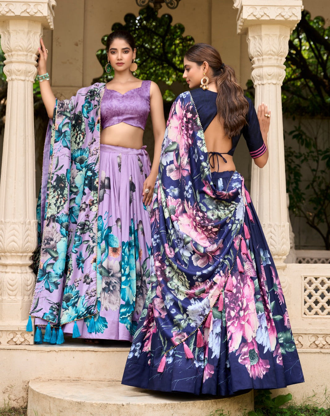 Stylish Tussar Silk Floral Digital Printed Lehenga Choli Set - Ethnicwish