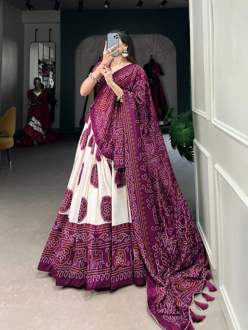 Adorable Tussar Silk Bandhej Printed Lehenga Choli Set - Ethnicwish