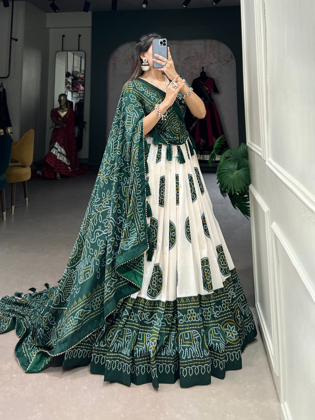 Adorable Tussar Silk Bandhej Printed Lehenga Choli Set - Ethnicwish