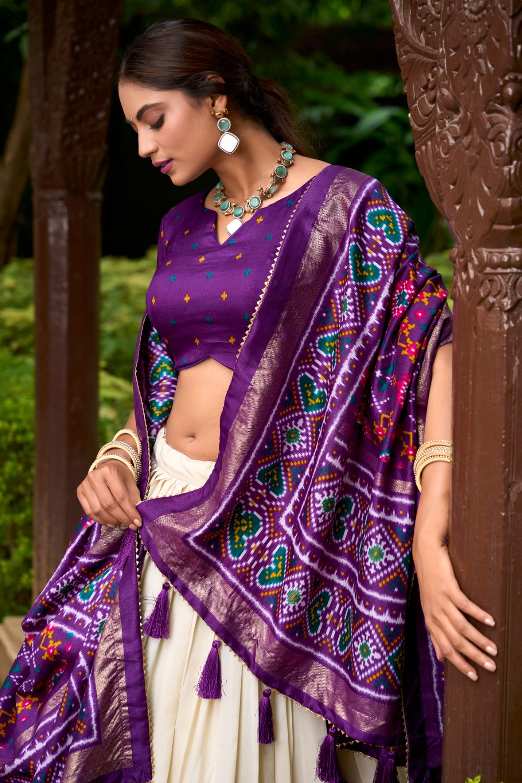 Spectacular Purple Tussar Silk Patola Printed Lehenga Choli Set - Ethnicwish