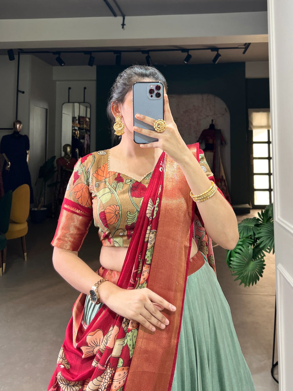 Delightful Jacquard Silk Kalamkari Printed Lehenga Choli Set - Ethnicwish