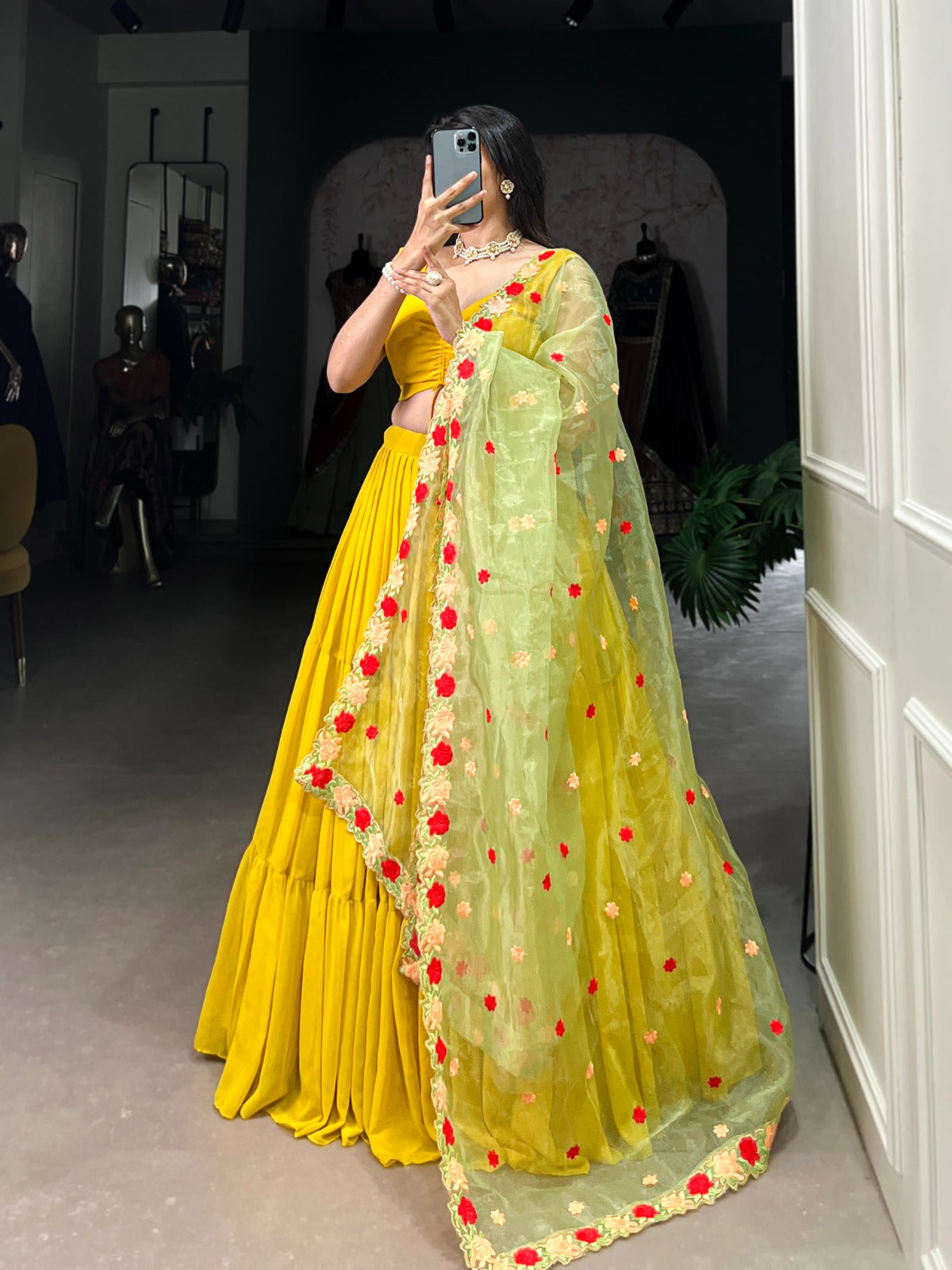 Fabulous Yellow Georgette Fully Stitched Ruffle Lehenga Choli - ETHNICDEAL