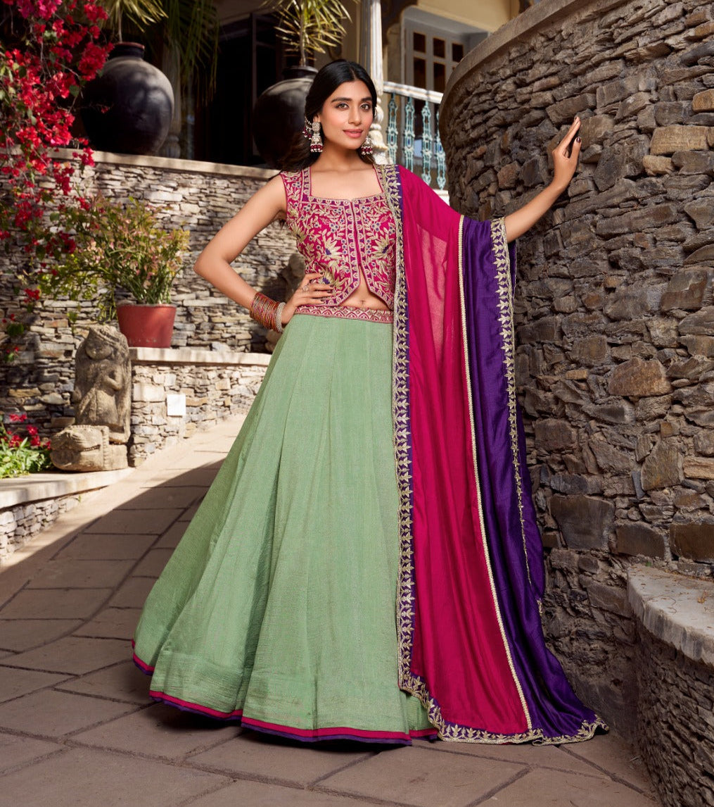 Graceful Vichitra Silk Sequins Thread Worked Lehenga Choli - ETHNICDEAL