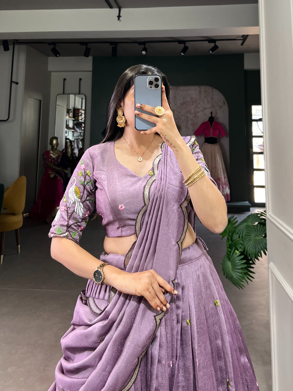 Fetching Lavender Vichitra Simmer Thread Sequins Worked Lehenga Choli - Ethnicwish