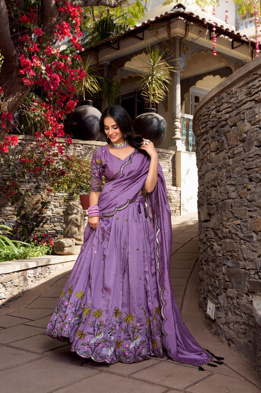 Fetching Lavender Vichitra Simmer Thread Sequins Worked Lehenga Choli - ETHNICDEAL
